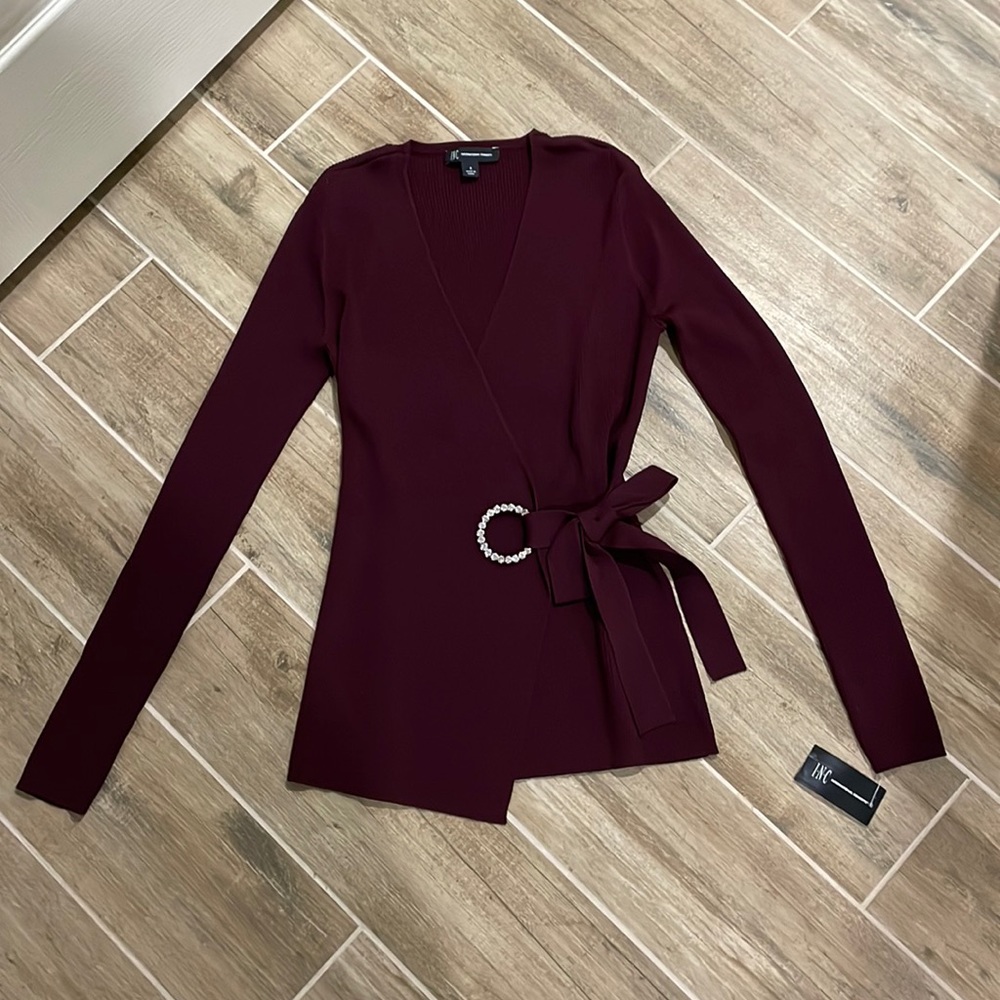 INC faux wrap front sweater